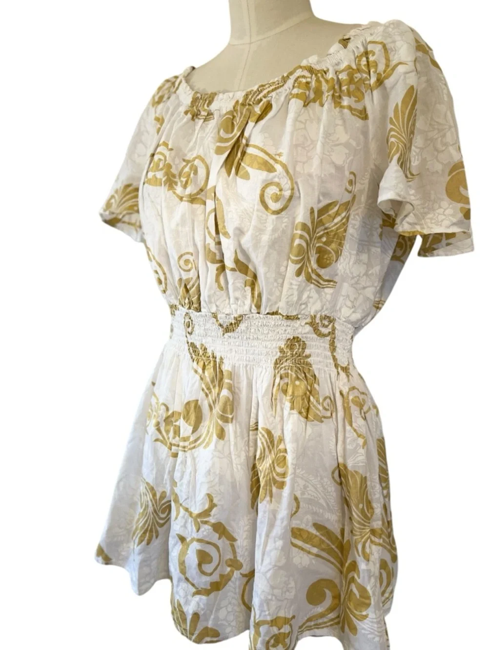 ❤️ Ashley Stewart Paisley Poplin White x Gold Mini Dress 1X - Picture 3 of 8